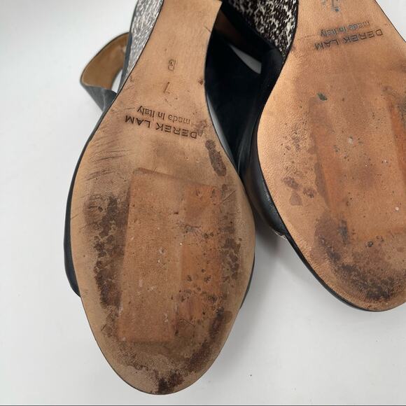 DEREK LAM Snakeskin Wedge Black Leather Strappy Slingback Shoes Heels Size 7 - Picture 9 of 11